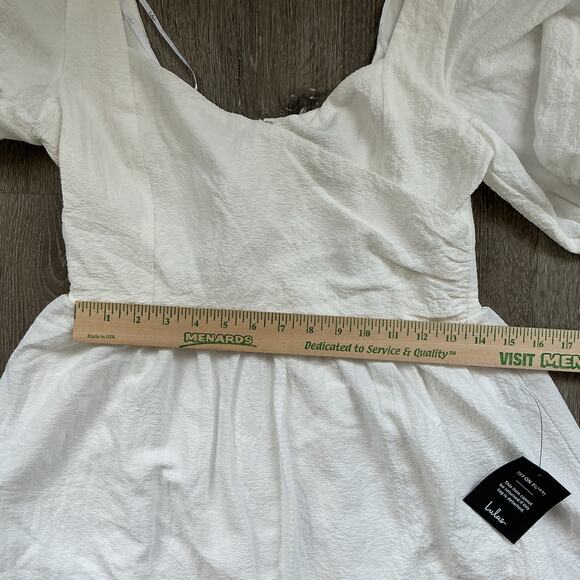 NWT Lulus Little Bit In Love White‎ Surplice Puff Sleeve Mini Dress Medium - Picture 11 of 13